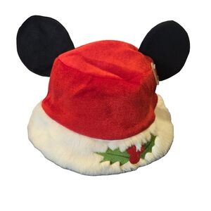 Disney Parks Santa Mickey Mouse Ears Holiday Plush Bucket Hat NEW